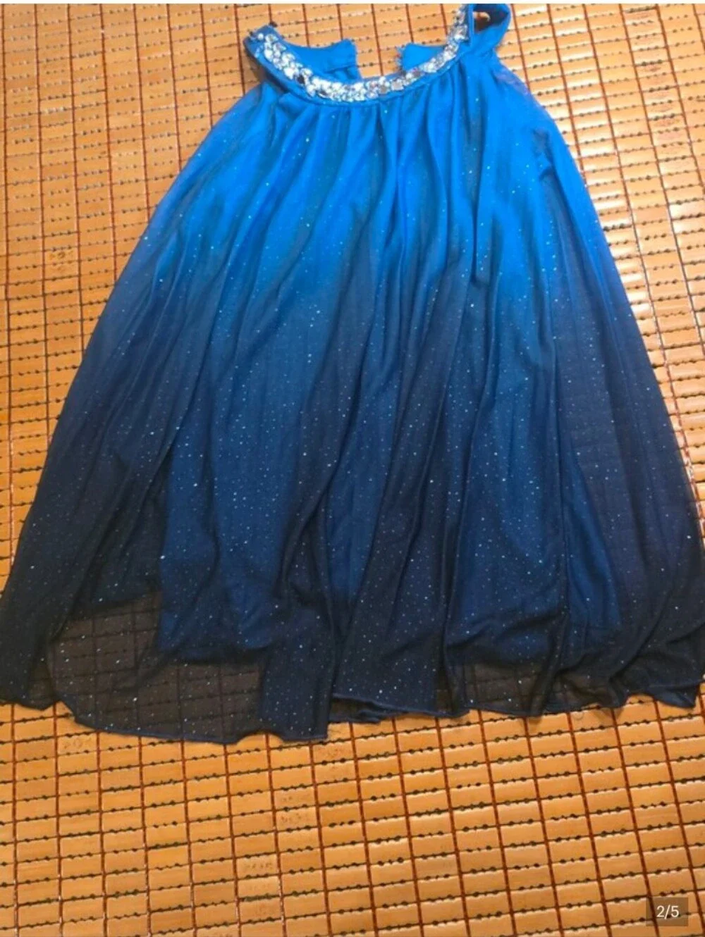 Speechless Girls 7 Blue Ombre Pleated Sleeveless Dress Crystal Beaded Neckline
